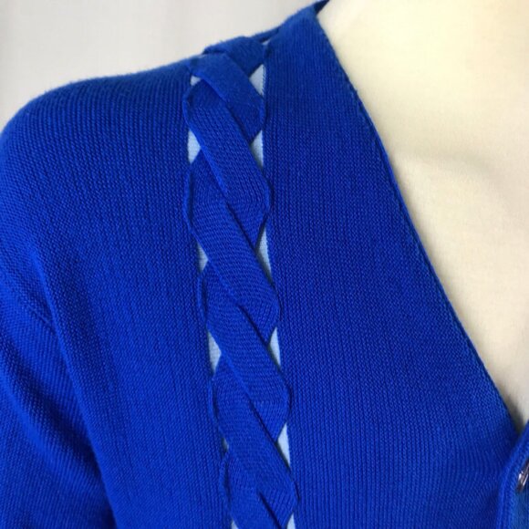 Vintage 60s 70s Mens Cardigan Blue Braided Golf Grandpa Sweater - Picture 3 of 7